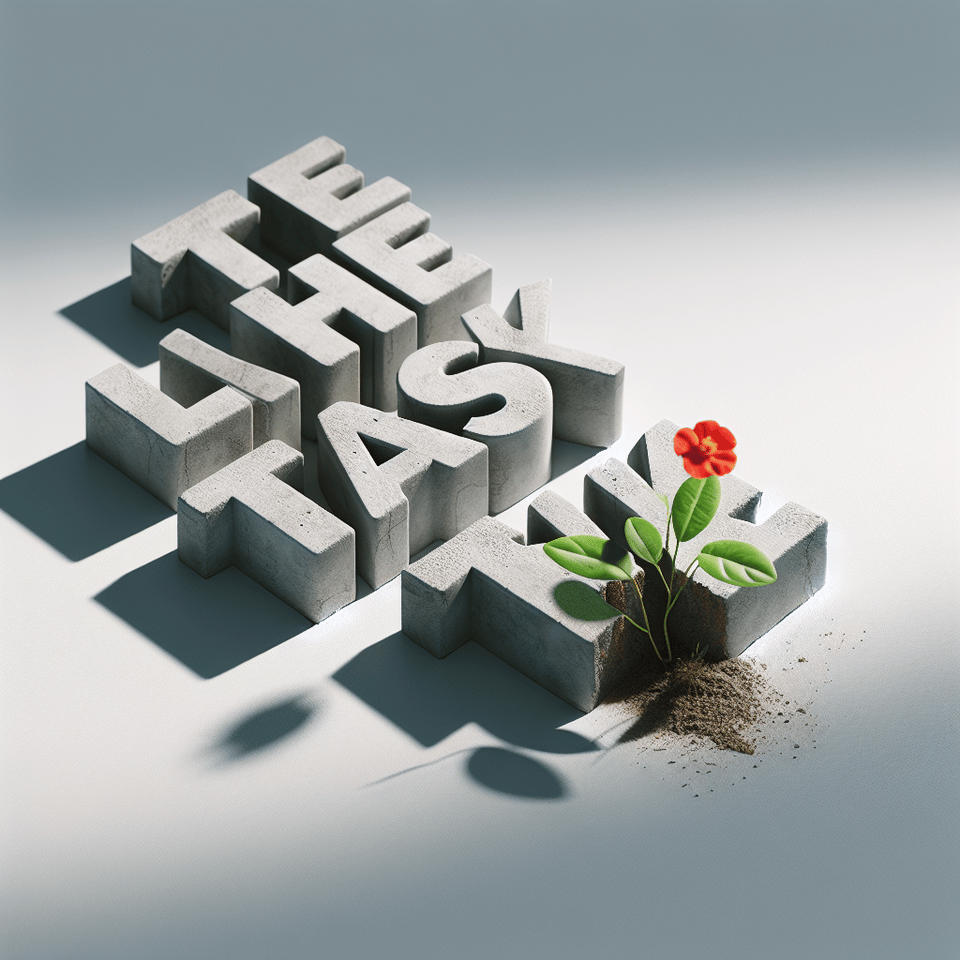 Text The Last Talk grey cemented 3d text and a small plant with red flower growing out from k text effect image
