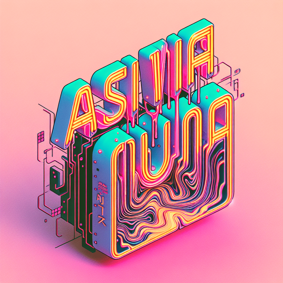 Text ASIAVINA cyberpunk style, three-dimensional, Neon effect, fluid within text, light background text effect image