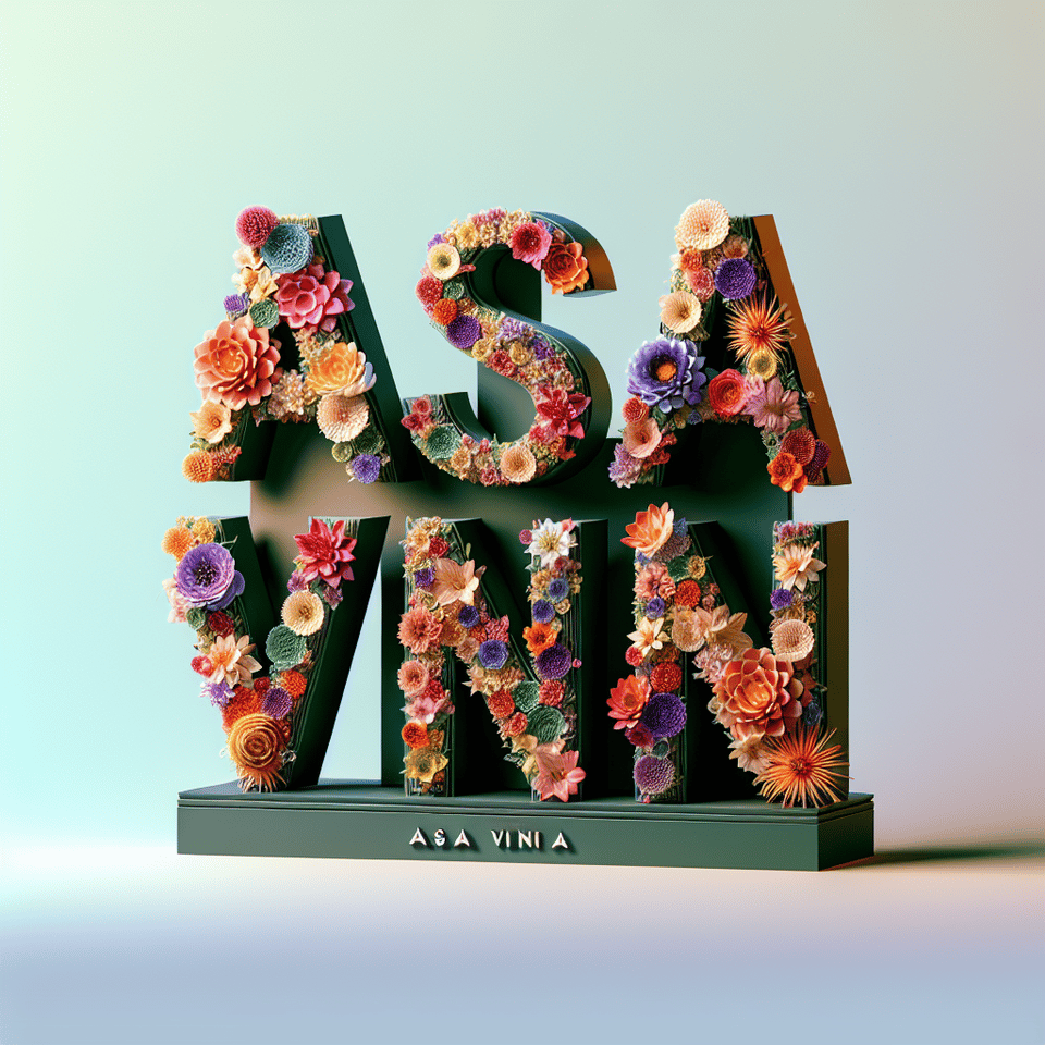 textASIA VINA. three-dimensional, made of flower, gorgeous, with a light gradient background. text effect image