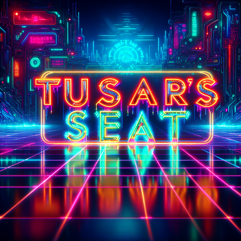 neon cyberpunk font saying TUSHAR'S SEAT landscape with glowing text text effect image