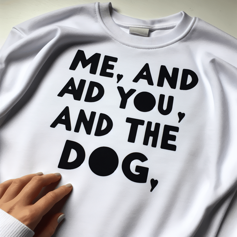 me and you and the dog phrase in black and white letters text effect image
