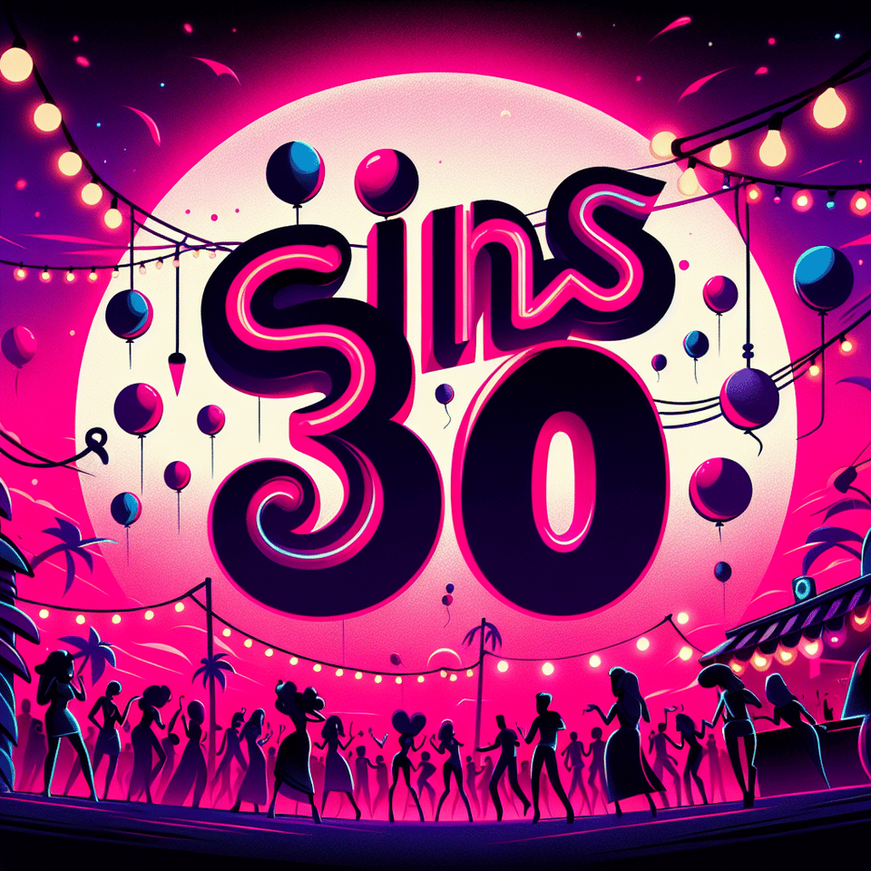 text Sins 30 with pink night sky elements, bold, funky and a night party text effect image