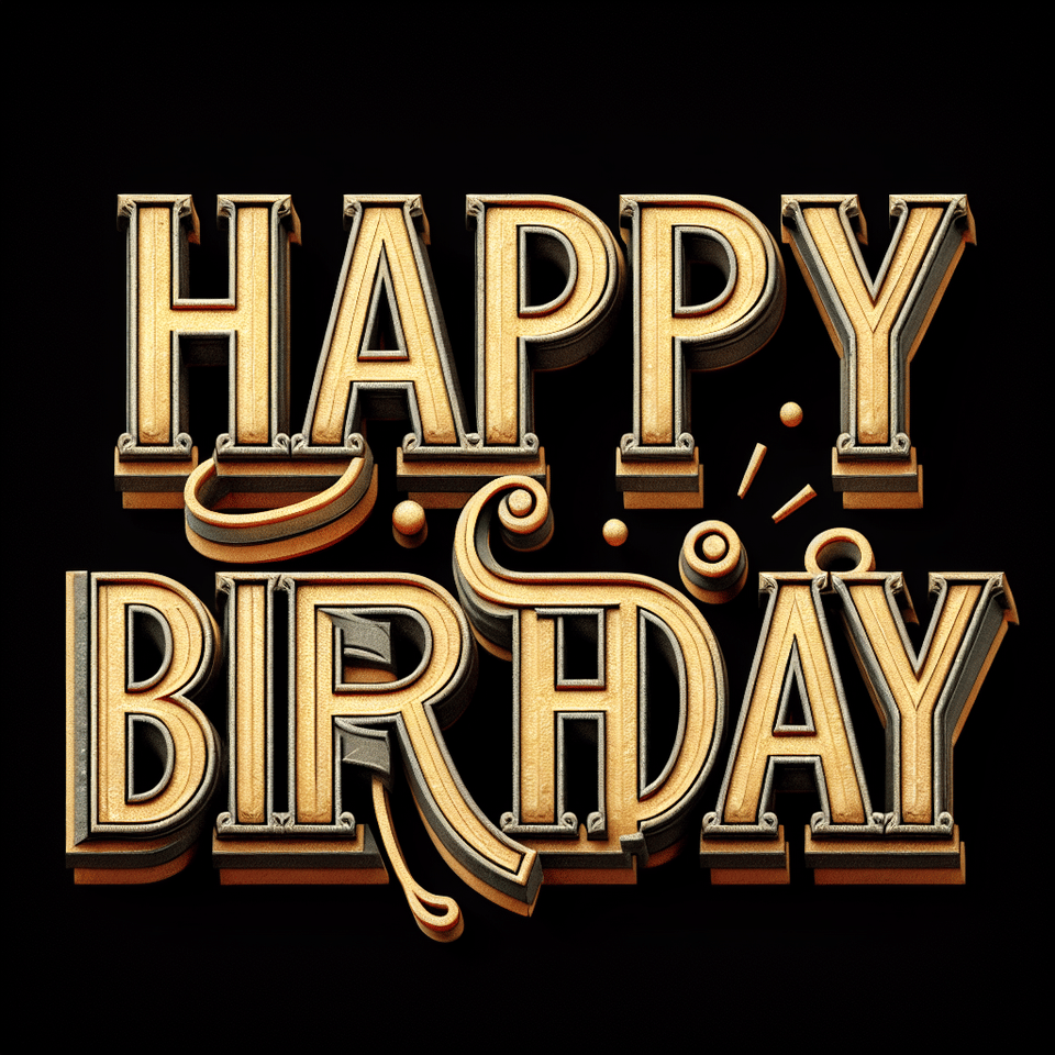 Text Happy Birthday 3d text with gold shine vintage texture and font without any background text effect image