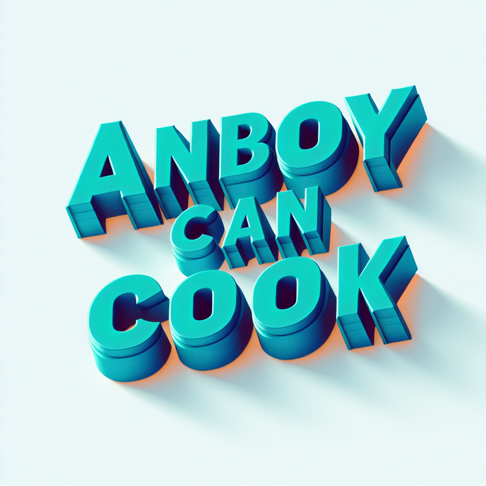 Text ANYBODY CAN COOK in 3d, teal blue colour, white background text effect image