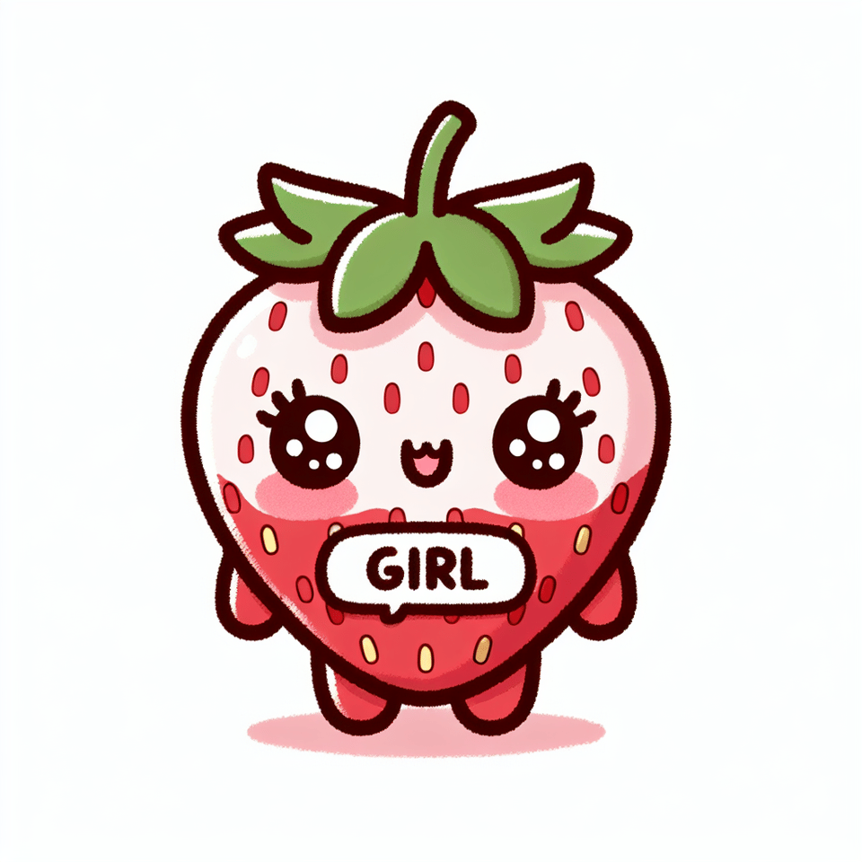 Cute Kawaii strawberry the nameGIRL, isolated design on white background text effect image