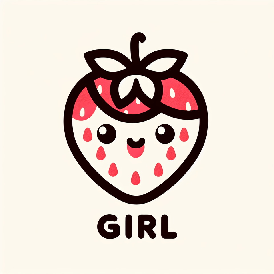 Cute Kawaii strawberry the name GIRL, isolated design on white background text effect image