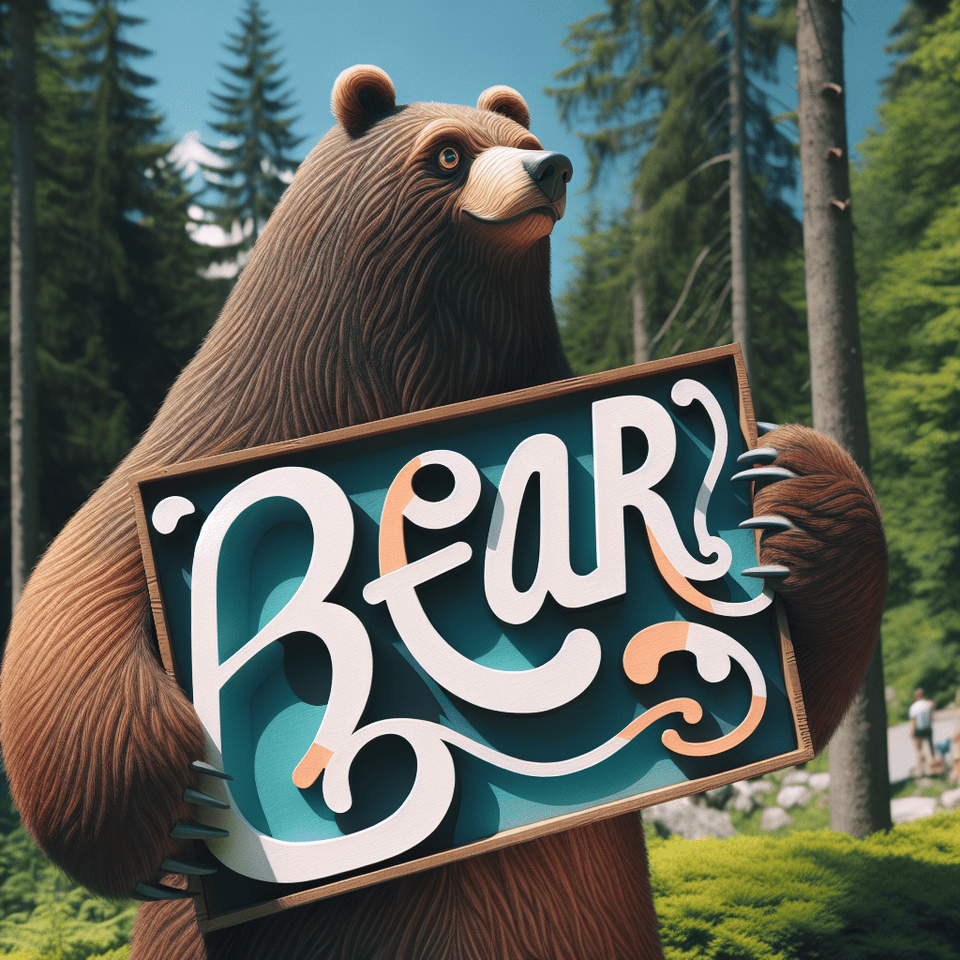 The bear is holding a sign that text BEAR in playful, eye-catching typography. text effect image