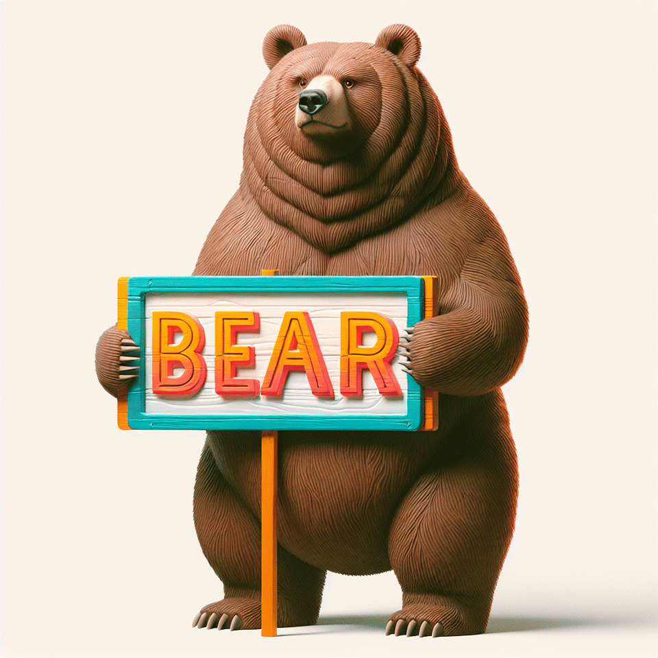 The bear is holding a sign that text BEAR in playful, eye-catching typography. text effect image