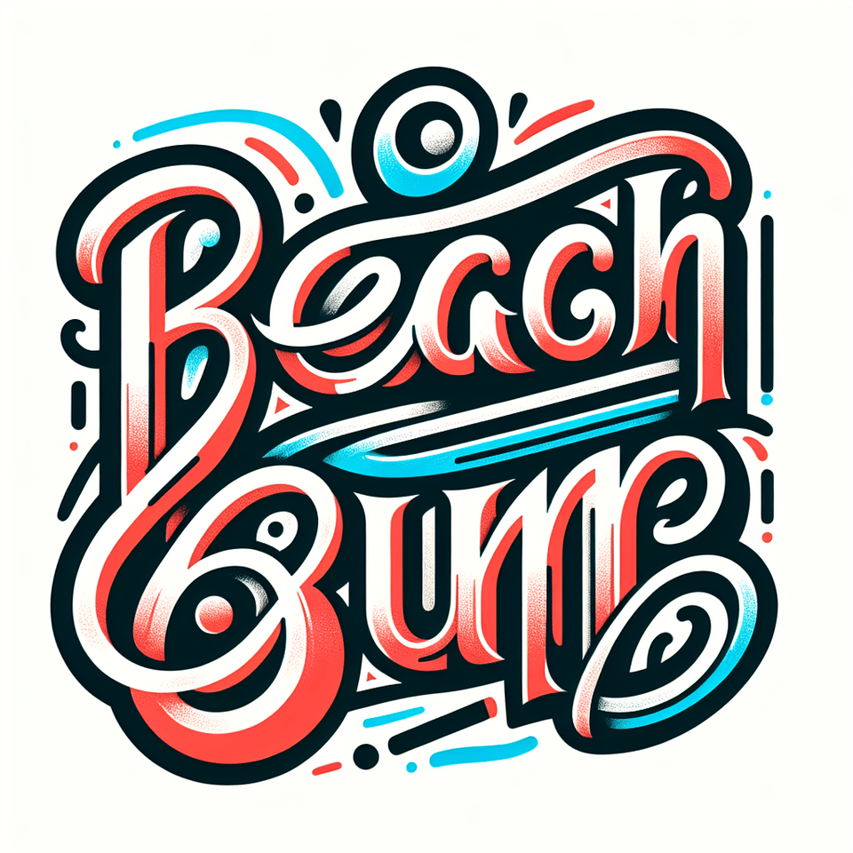 A visually appealing design featuring the phrase Beach Bum written in a friendly, cozy, and decorative script font on white background. text effect image
