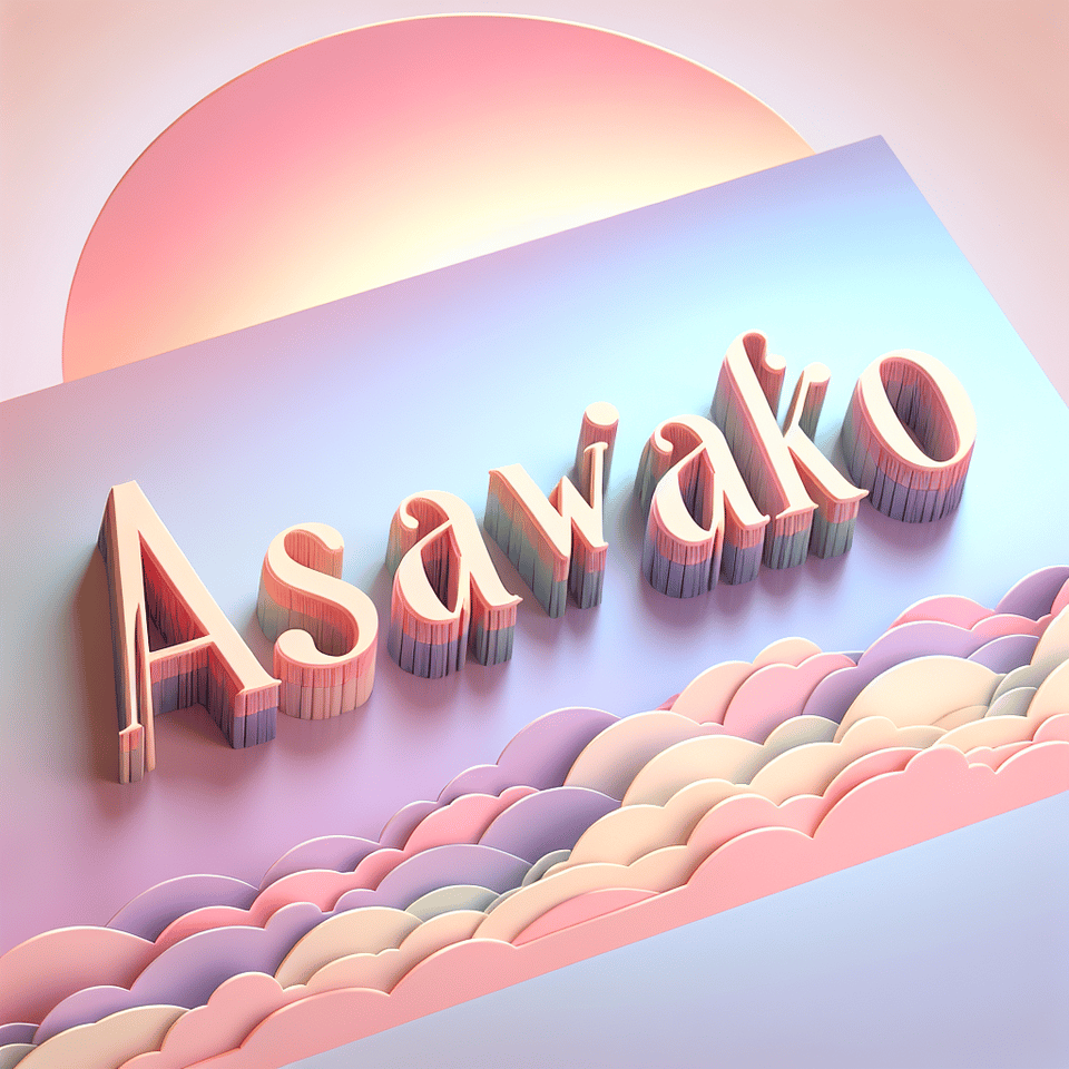 A breathtaking 3D animated rendering of the name asawako in an anime-inspired font, exuding sweetness and romance. text effect image