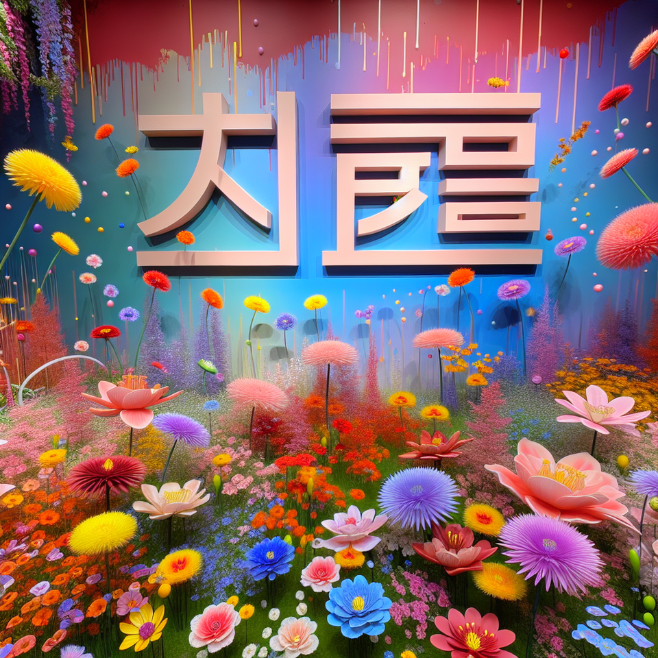 Name 蜜蜂公爵 written on the background, small colorful touches of 3D paint and with colorful flowers and pink text effect image