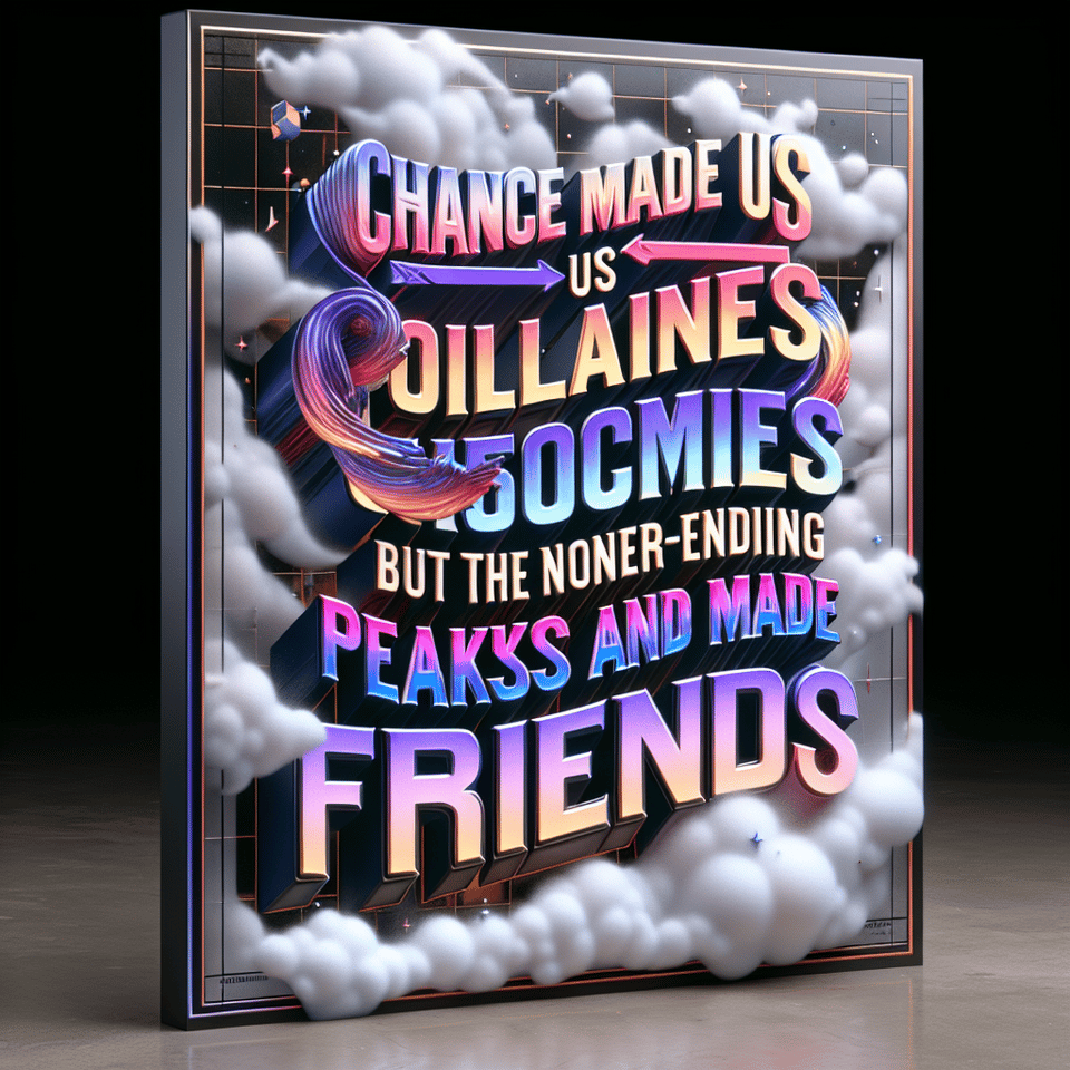 Chance made us colleague But These never ending peaks and Month Ends made Us Friends colorful splash 3d text and smoky transparent background, Realistic detailed view.,, poster text effect image