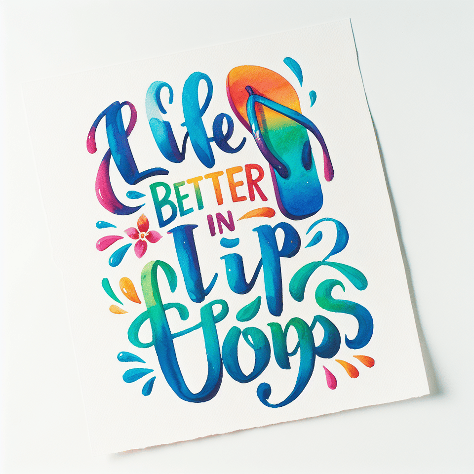 text Life is better in flip flops. beautiful watercolor lettering on white background text effect image