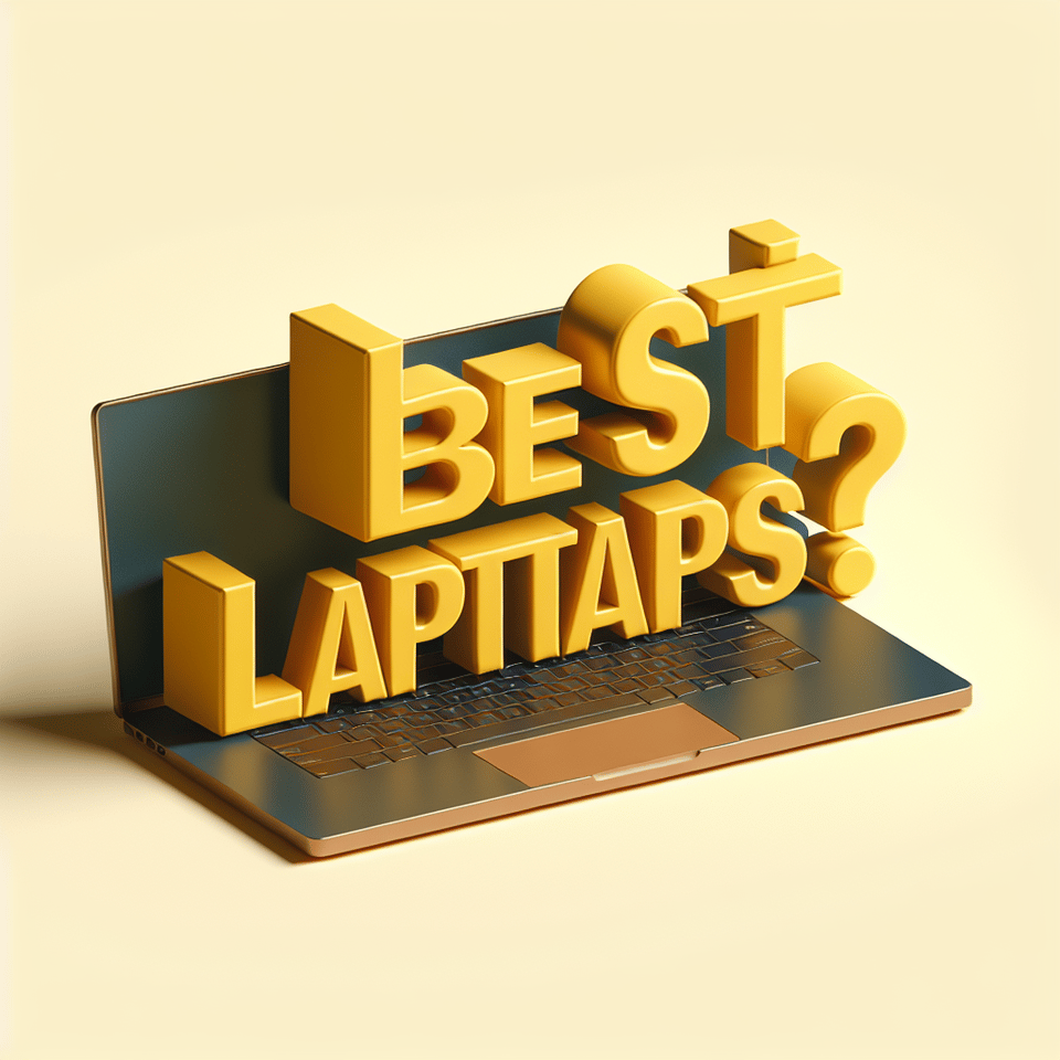 Text Best Laptops ? yellow color 3d text and simple text effect image