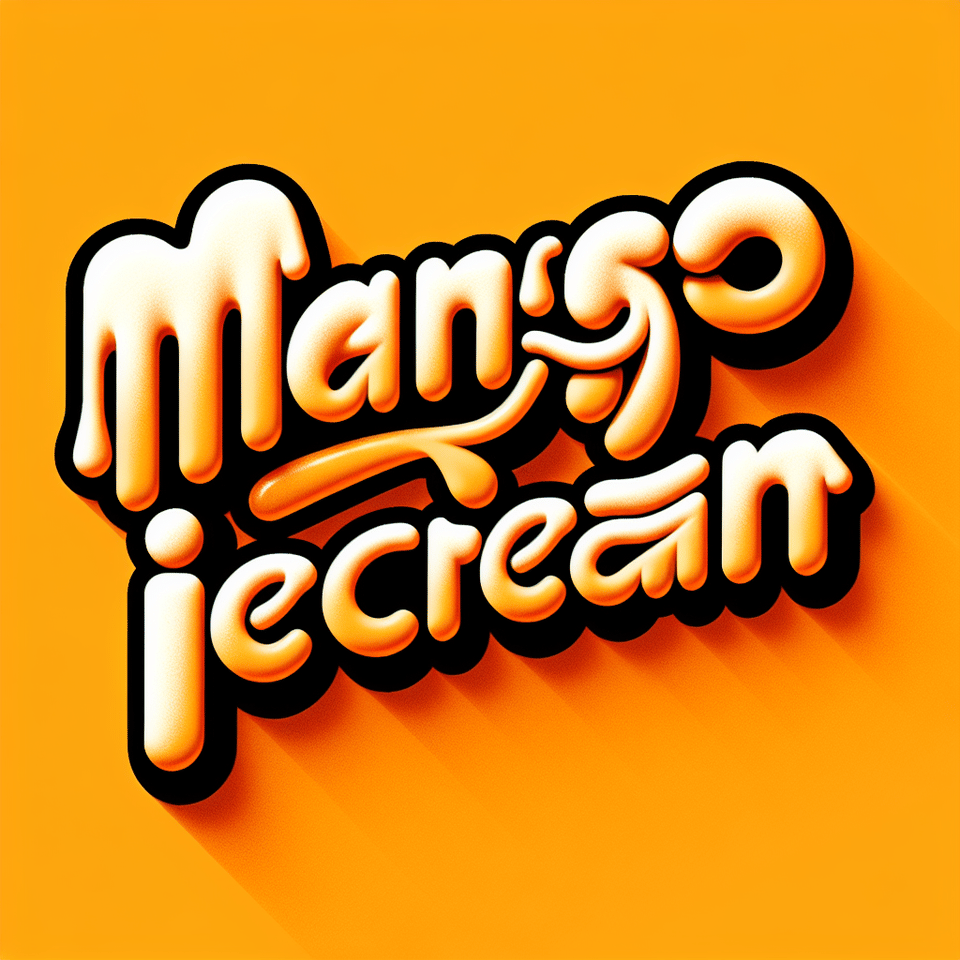 I want a stylish font for word Mango Icecream something bold, unique and liquid milky, in small letters not including any other elements with rotation of 10 degree and with stroke text effect image