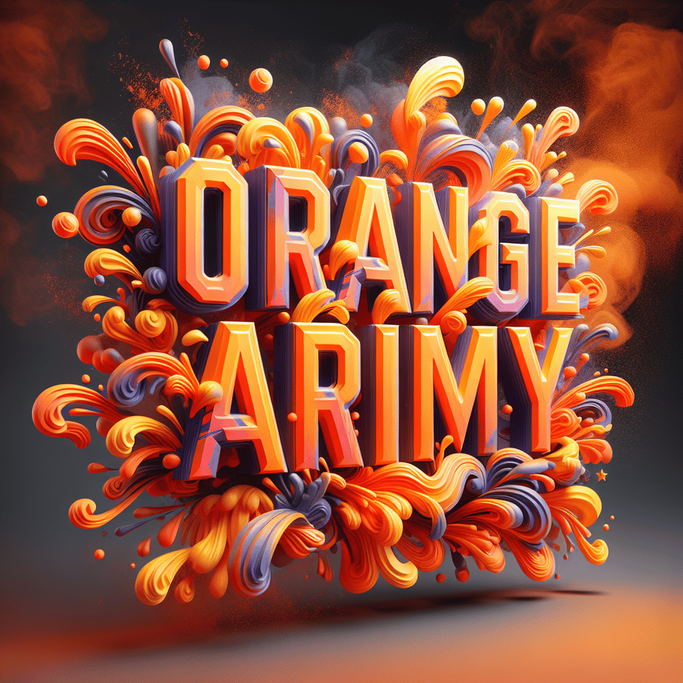 Text ORANGE ARMY colorful splash 3d text and orange smoky background text effect image
