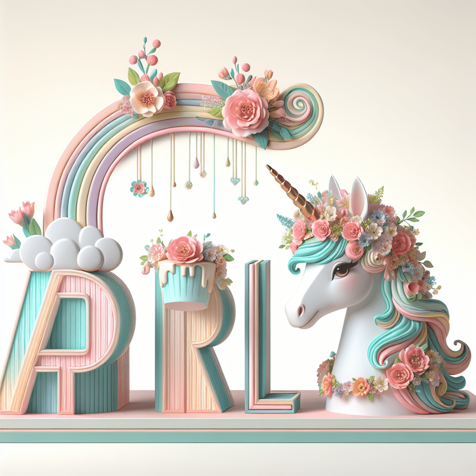 3D pastel colors feature the text April and a cute unicorn wearing a floral headdress. text effect image