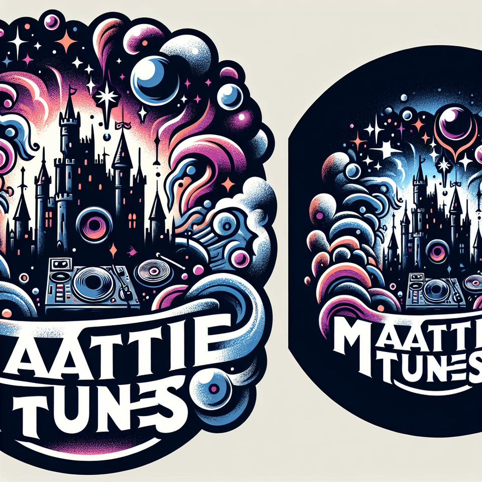 Logo DJ mattie tunes.with space castle.with bubble fireworks, graffiti, dark fantasy text effect image