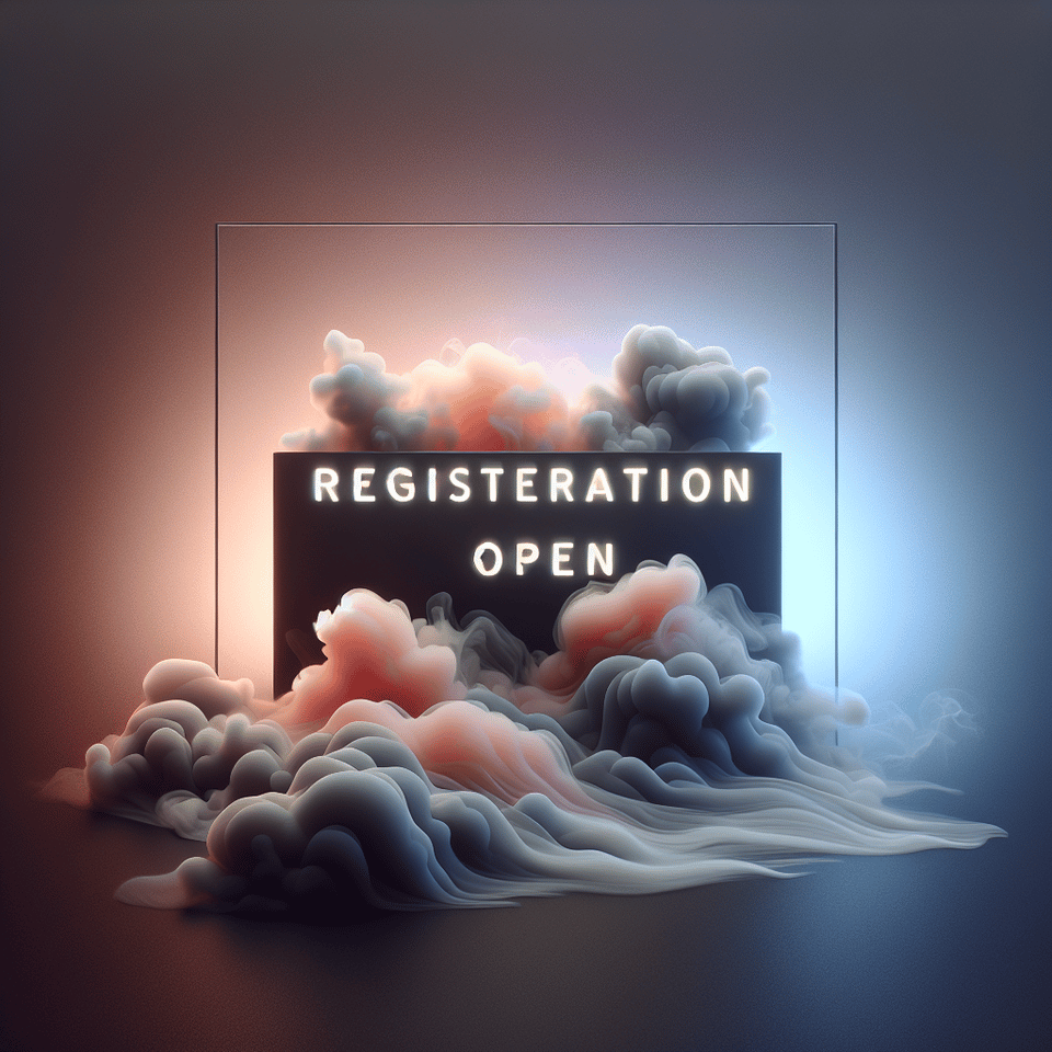 Text Registration Open 3d text and smoky background with grey color gradients text effect image