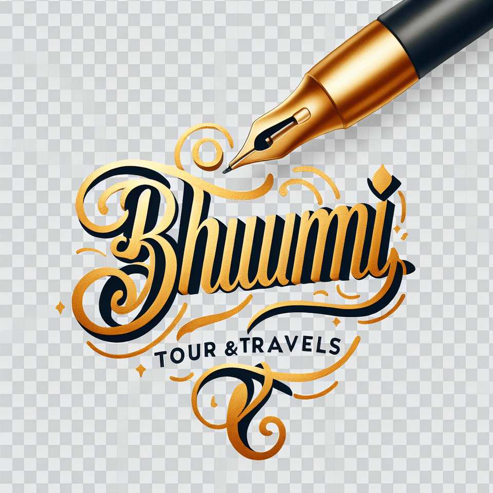 text Bhumi Tour & Travels in golden calligraphy with a transparent background text effect image