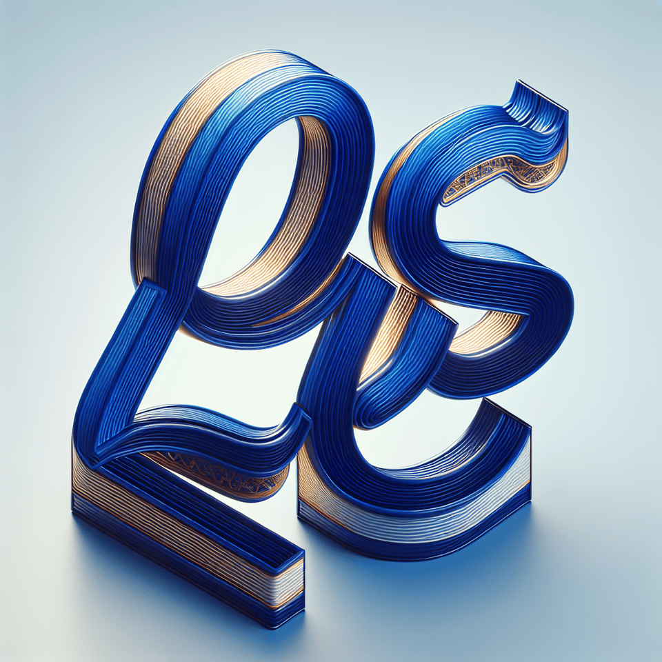3D rendering of love text with huge bright font in cobalt blue and white with etched gold lines on each letter. text effect image