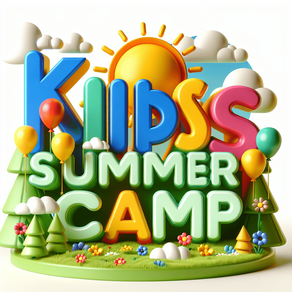 KIDS SUMMER CAMP written in 3D and summer theme text effect image