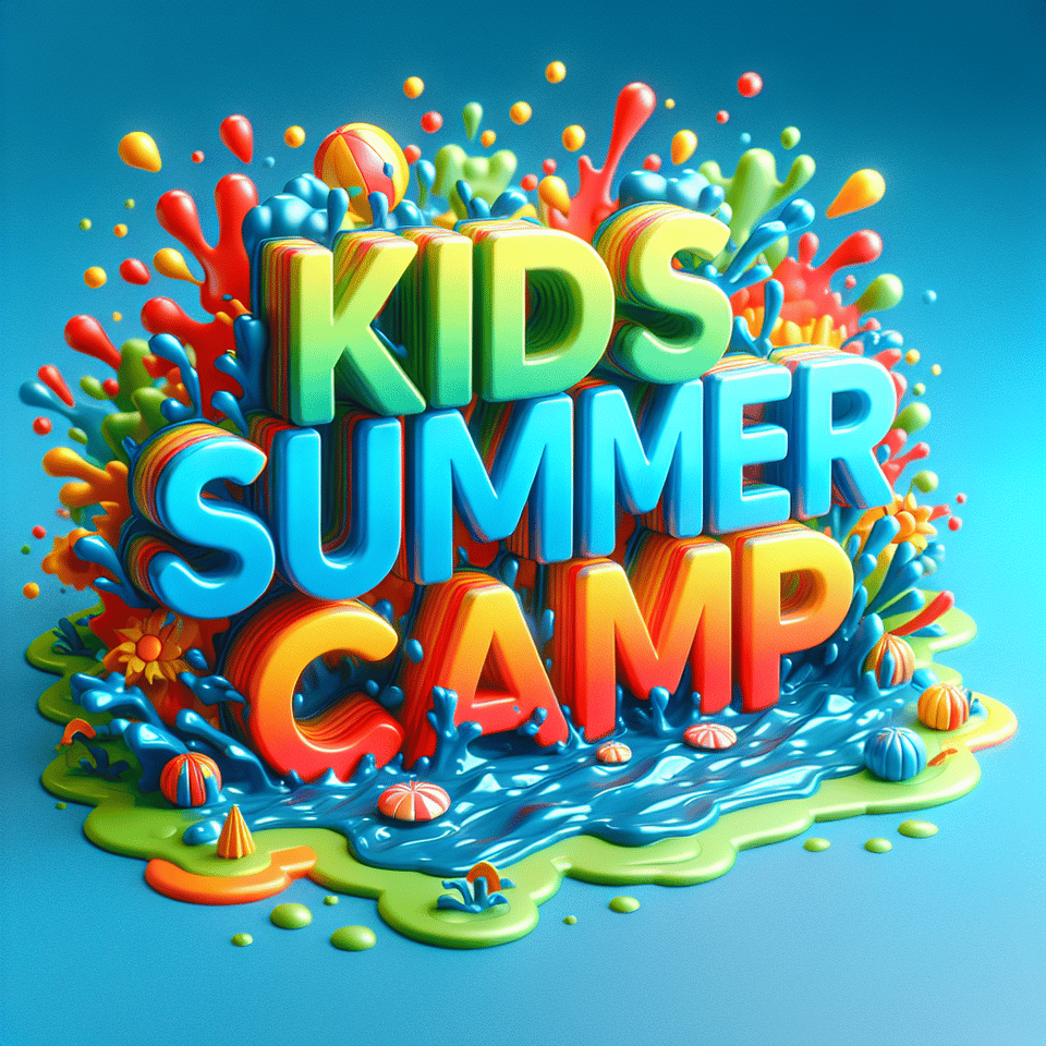 Text KIDS SUMMER CAMP summer water splash 3d text text effect image