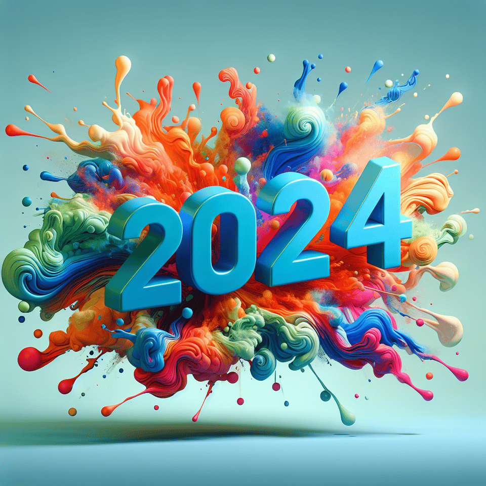 文字「2024」彩色飛濺 3d 文字和菸草背景 text effect image