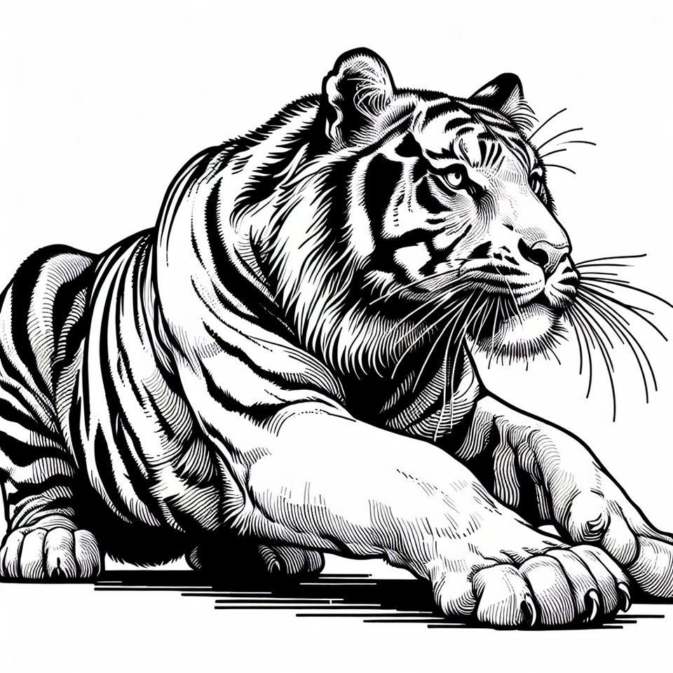 tiger line art, illustration text effect image