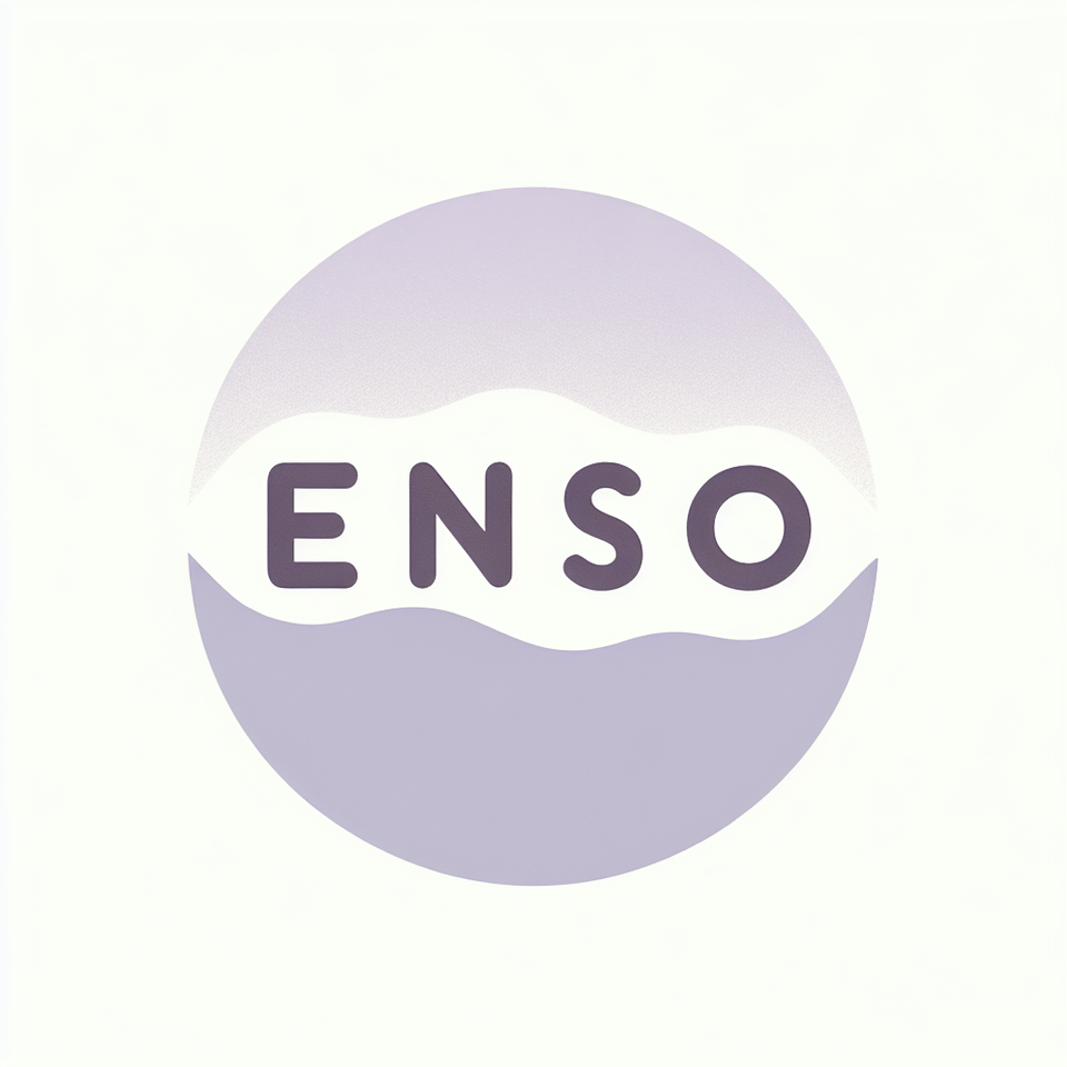 write ENSO In minimalistic font . Choose a calming color scheme of lavender and soft grey to evoke a sense of tranquility and mindfulness against a white background. text effect image