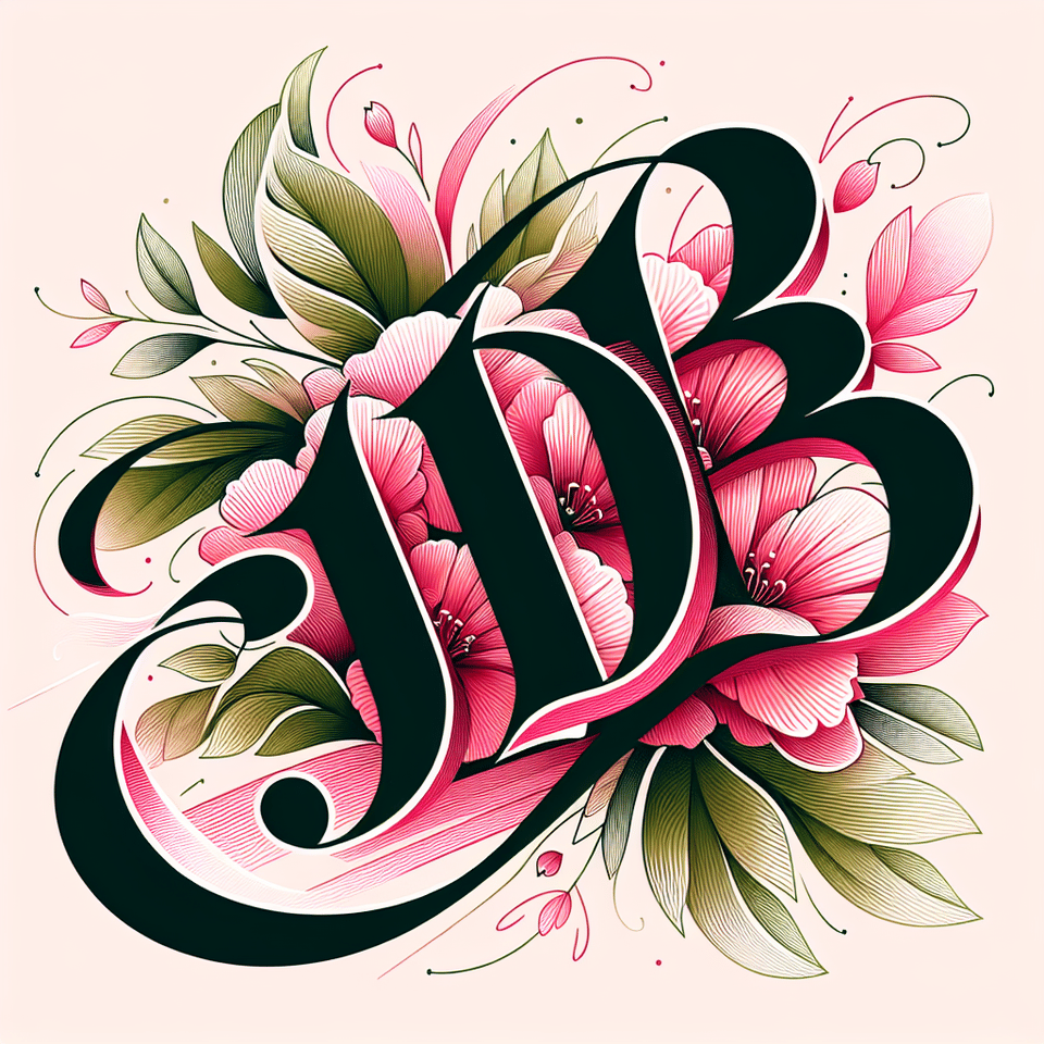 written JDB SKETCH in a stylish way and a pink and green flowers background text effect image