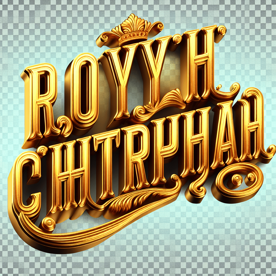 Text ROYAL CHITHRAPUZHA 3d text with gold shine vintage texture and font without any background text effect image