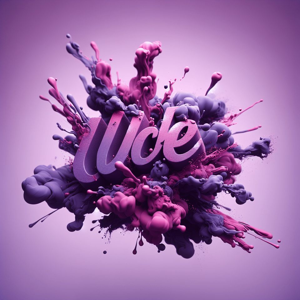 A purple splash smoke with a name, Uche, 3d render text effect image