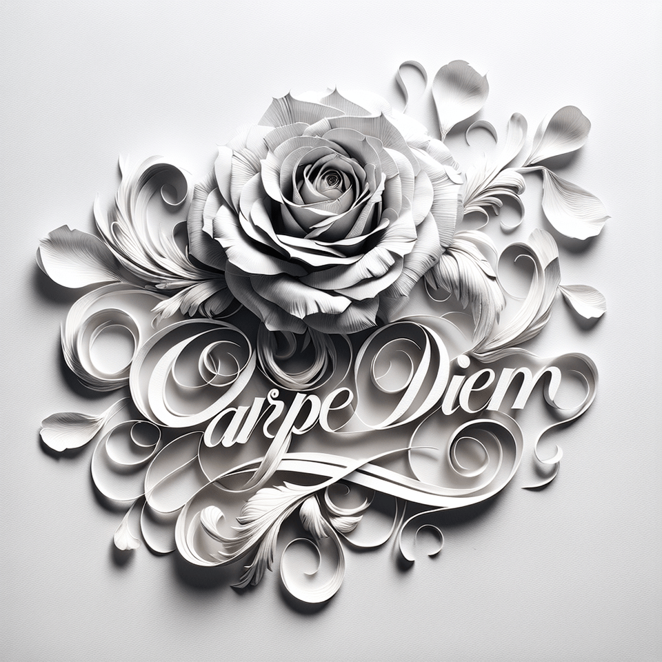 text Carpe Diemcalligraphy lettering on white background with big rose around text effect image