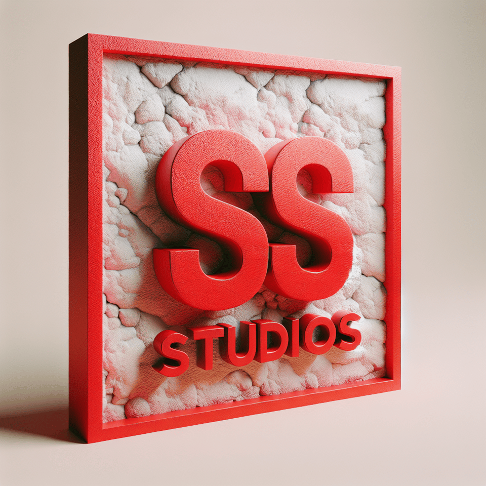 Ss Studios written on wall in red colour , illustration, 3d render text effect image