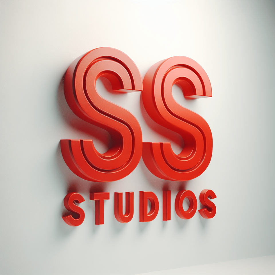 Ss Studios written on white wall in red colour , illustration, 3d render text effect image
