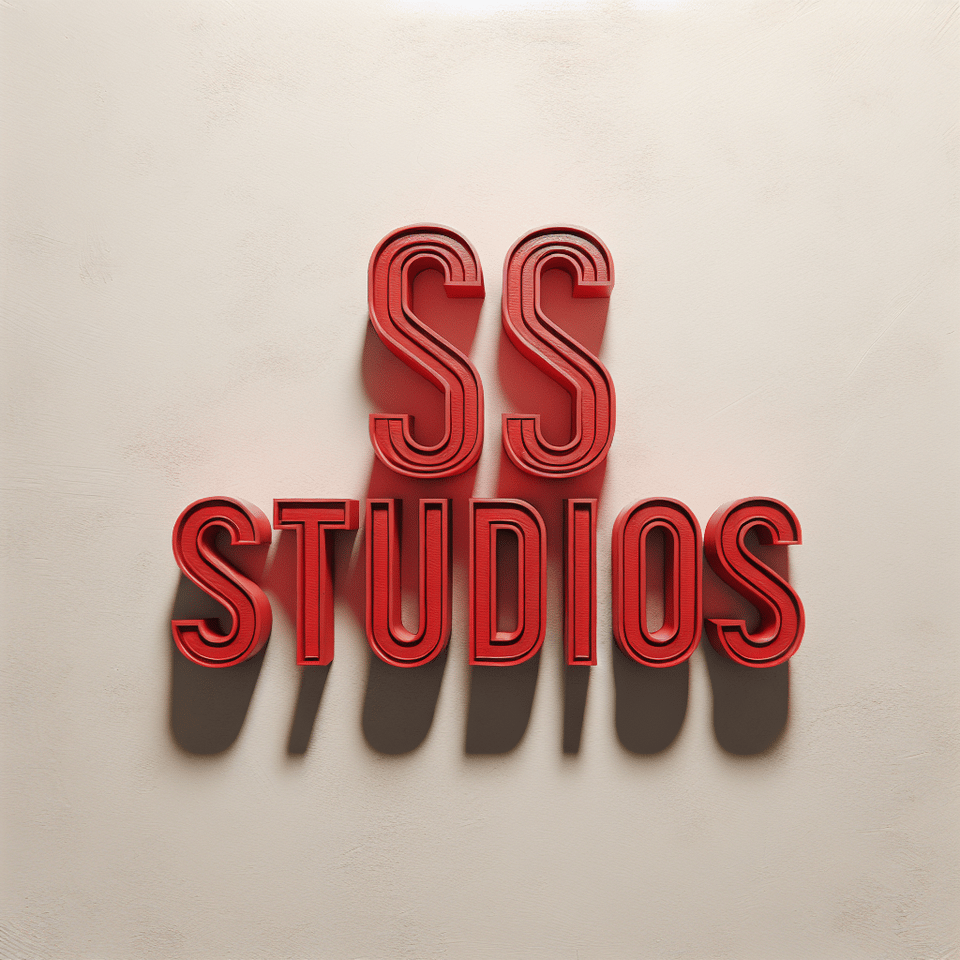 Ss Studios written on wall in red colour , illustration, 3d render text effect image