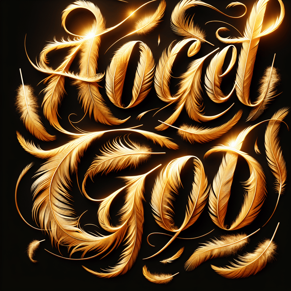 write ANGEL GOD In the font made from golden feathers text effect image