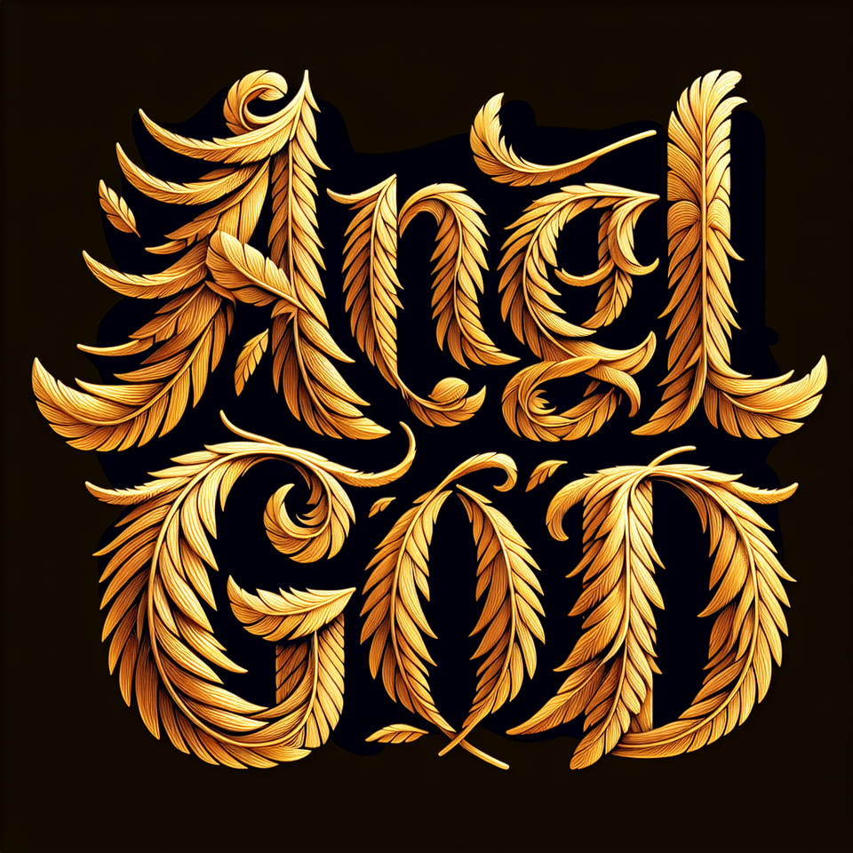 write ANGEL GOD In the font made from golden feathers Without background text effect image