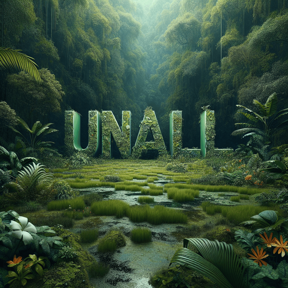text UNAL in jungle with grass and mud text effect image