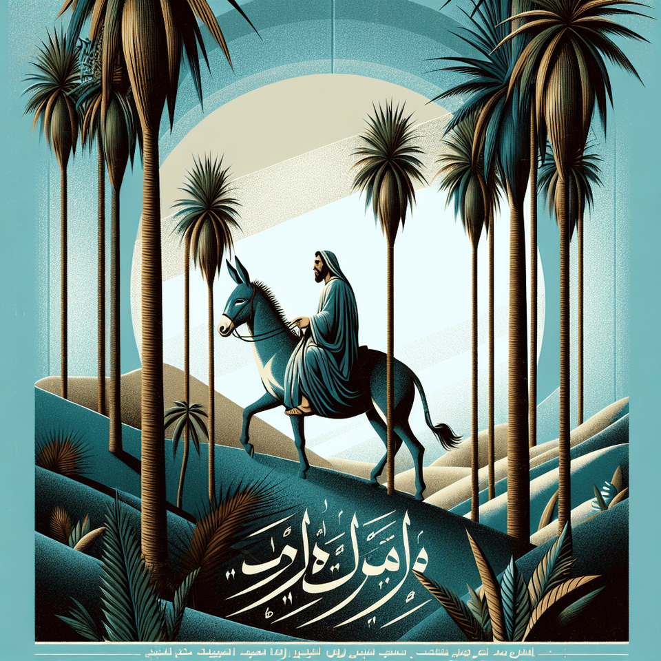 Decorated with palm trees and Jesus riding on a donkey ,title ሆሳዕናን በሆሳዕና, typography, photo, poster text effect image