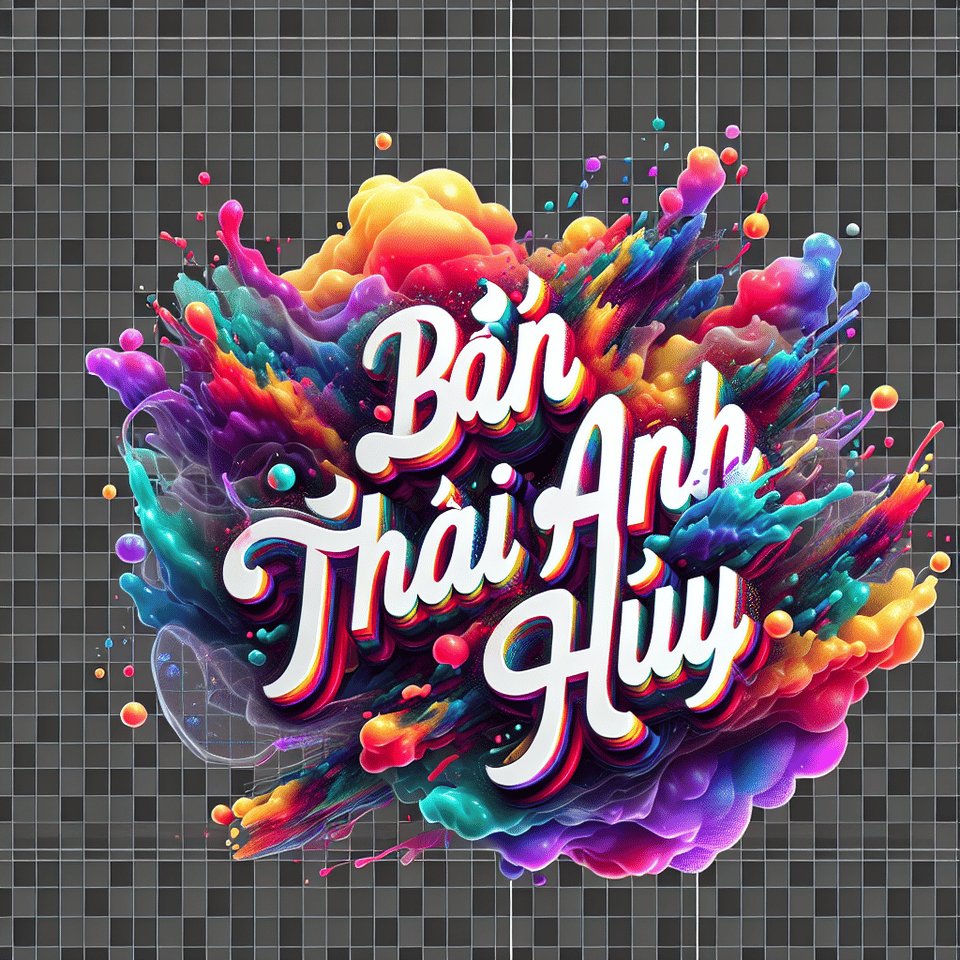Text Bún Thái ANH HUY colorful splash 3d text and smoky transparent background, Realistic detailed view. text effect image