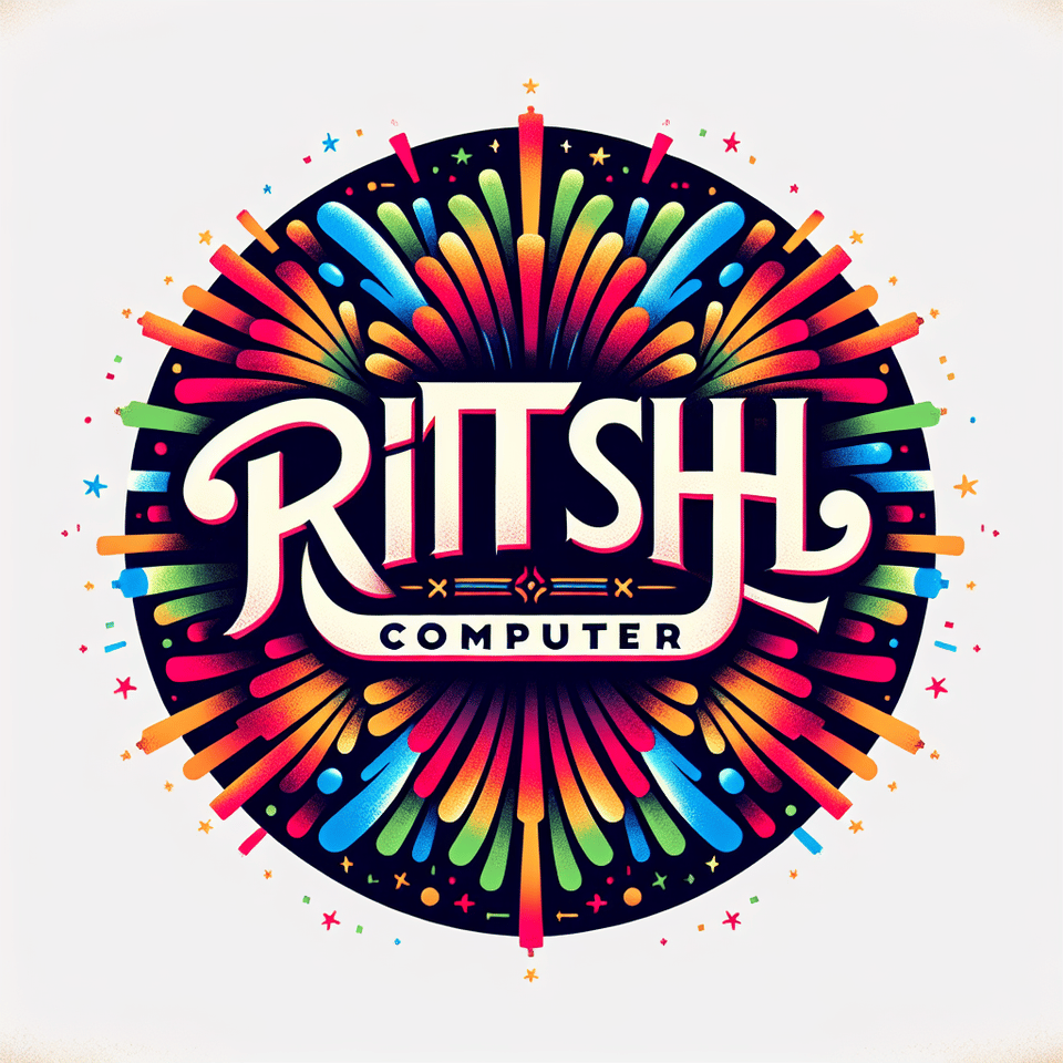 Ritesh Computer lettering with fireworks on white background text effect image