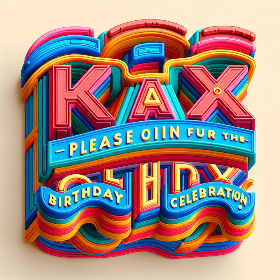 Text Please join us for the kax's Birthday celebration colorful 3d text and no background text effect image