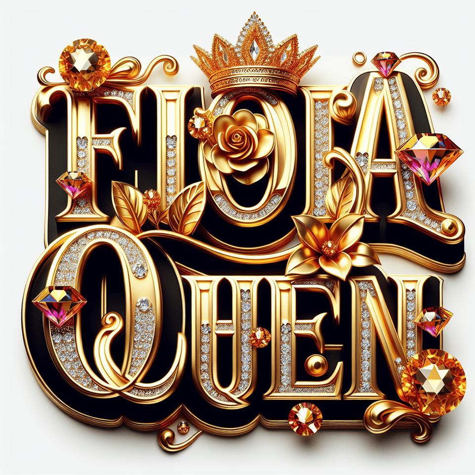 text Flora Queen woth casino golden luxury text effect with crown and diamond on white background text effect image
