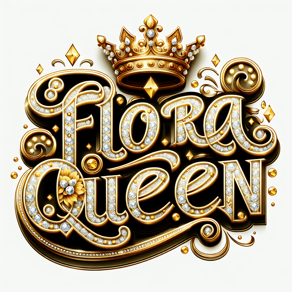 text Flora Queen with casino golden luxury text effect with crown and diamond on white background text effect image