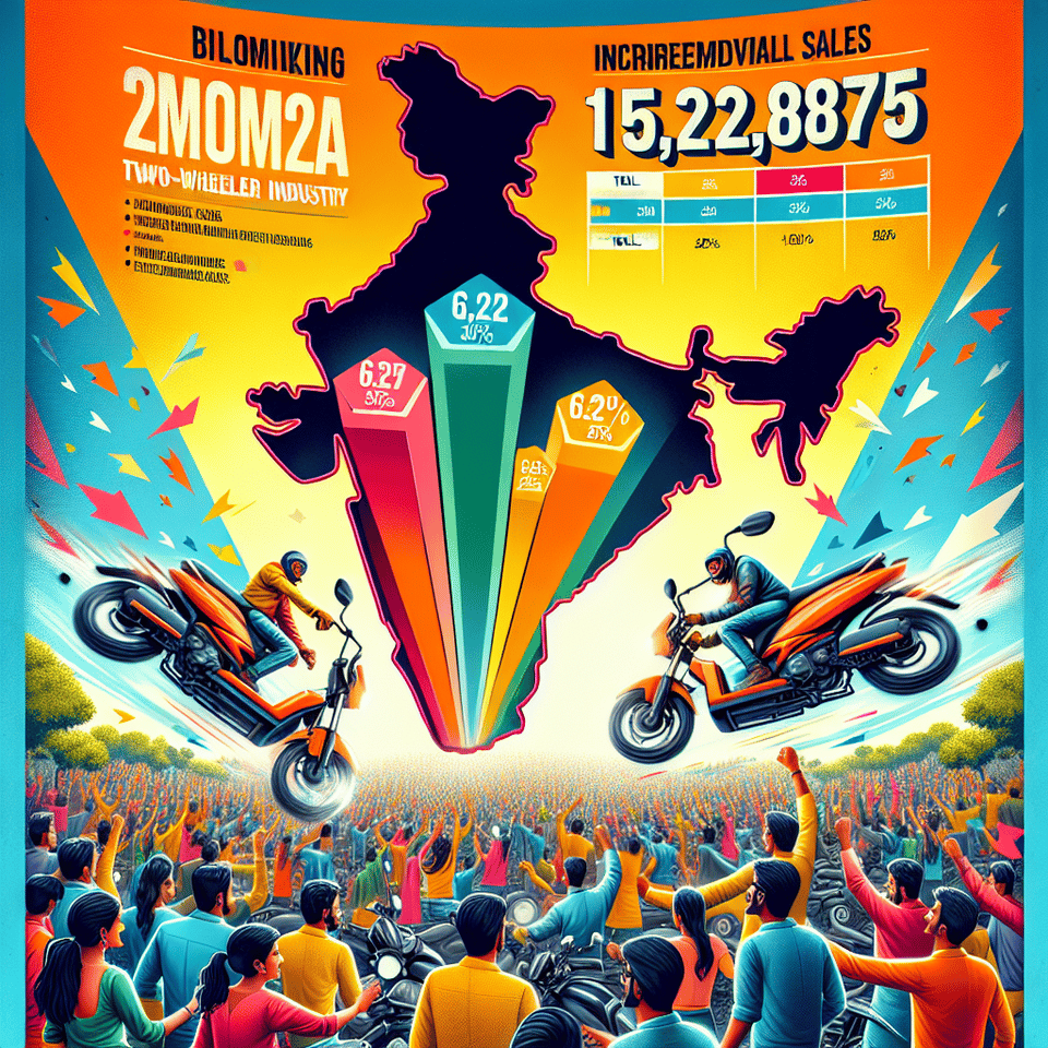 Exciting news!! March 2024 witnessed a surge in India's two-wheeler market! 🛵 With overall sales reaching 15,29,875, marking a 6.28% Month-on-Month increase. 📈 Exciting times ahead for the industry!, photo, poster text effect image