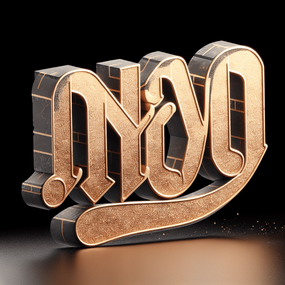 neyo 3d text with gold shine vintage texture and font without any background, graffiti, 3d render, fashion, painting text effect image