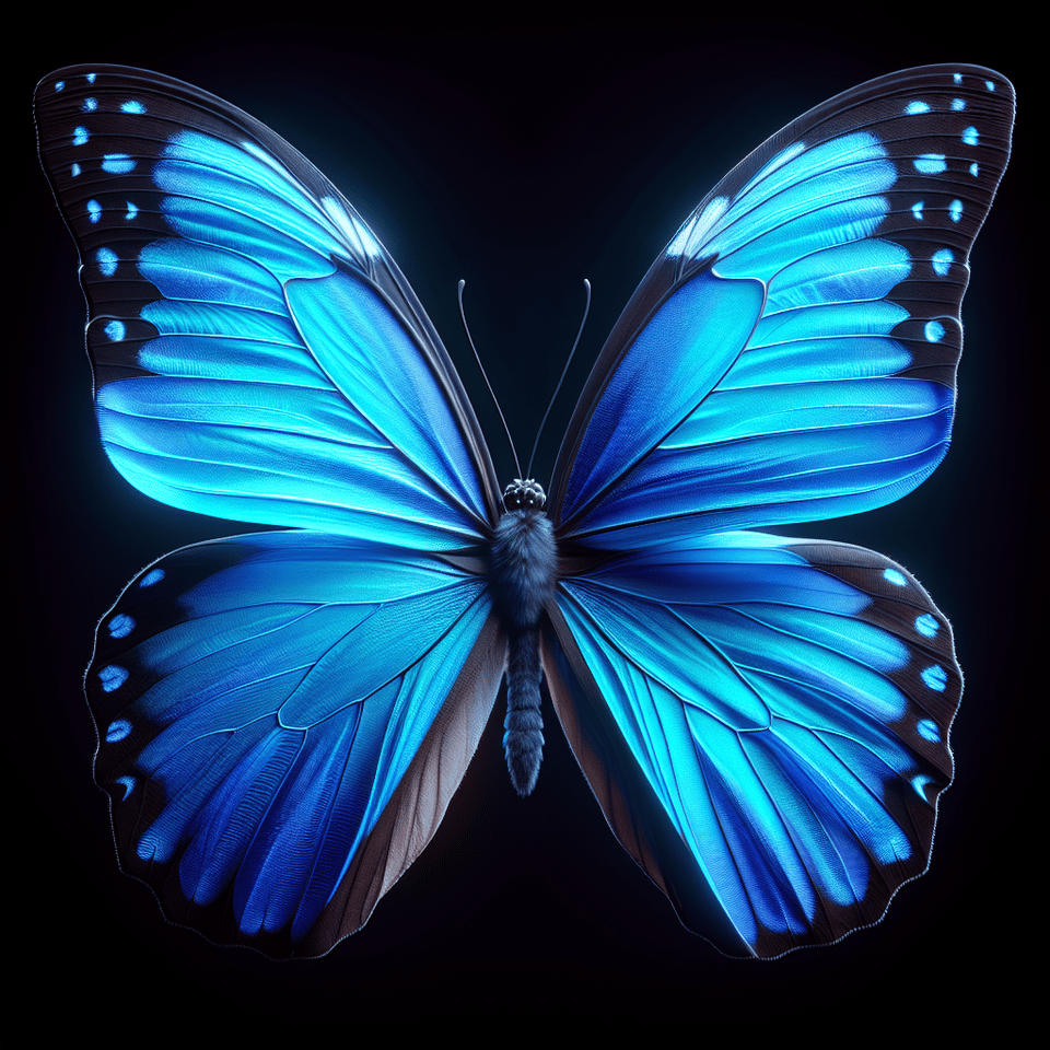 Blue colour butterfly, 3d render text effect image
