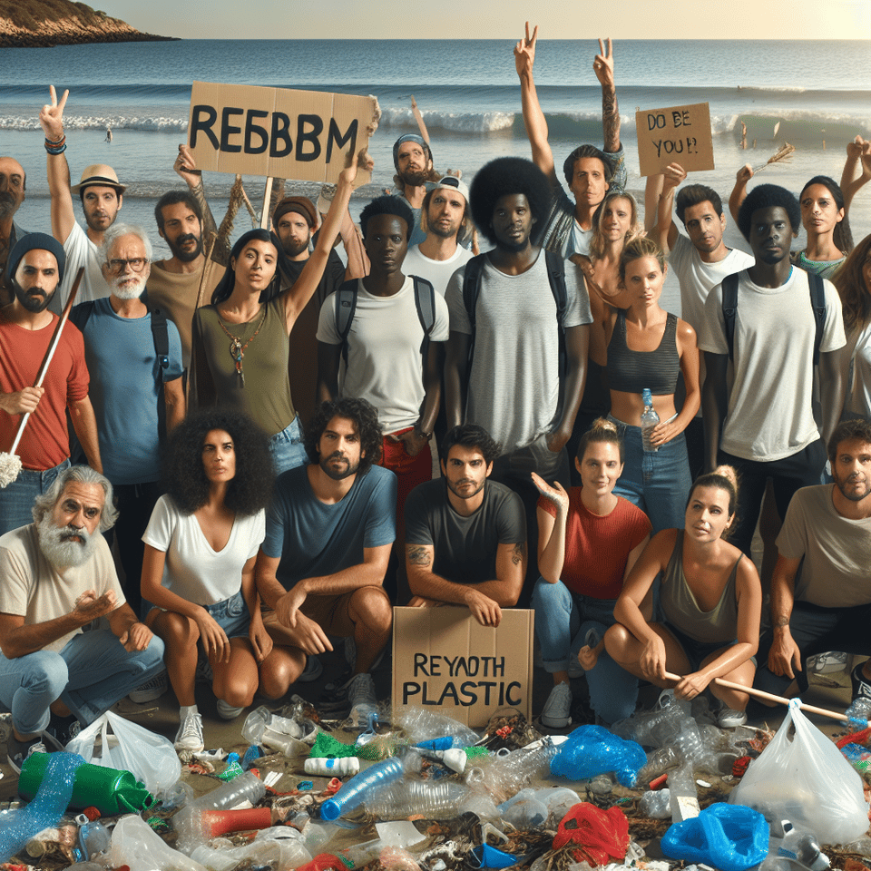 Eco warriors unite against plastic! - Calling on individuals to come together to combat the negative impact of plastic on the planet text effect image
